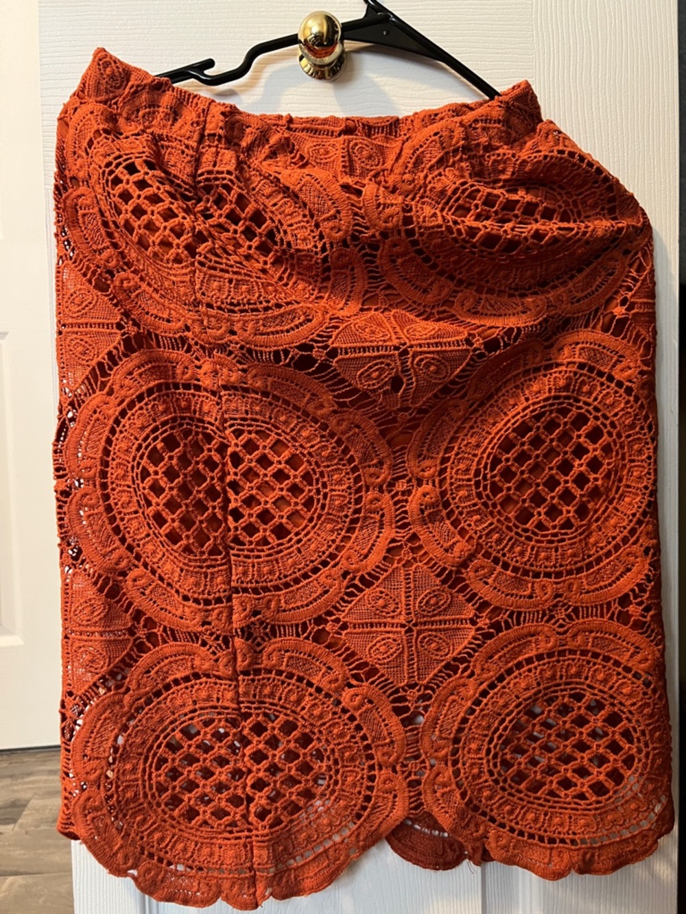 Women’s Midi Crochet Lace Skirt - Rust Orange